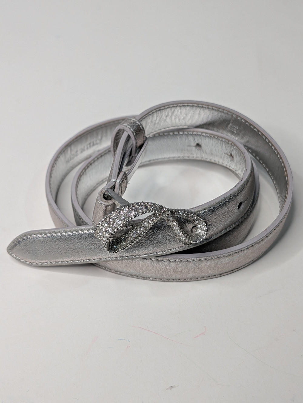 Ralph Lauren Collection Silver Skinny Belt Rhinestone Bow Buckle AS IS READ